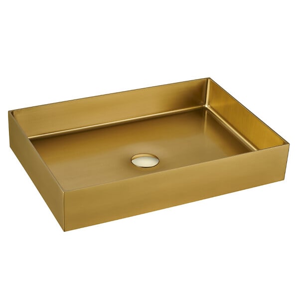 SWISS AQUA TECHNOLOGIES - Swiss Aqua Technologies Aurum Vasque à poser en Acier inoxydable 304, 55x38x11cm sans trop-plein + Bonde, Or brossé PVD (SATAUR5538BG) - large