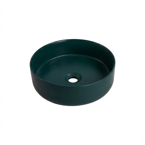 CERAMIA - Ceramia Vasque à poser ronde 36 cm hauteur 12,5 cm sans trop-plein vert mat PixL (CEPX3636GEM) - large