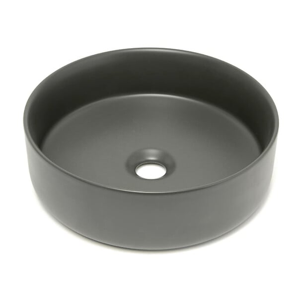 SWISS AQUA TECHNOLOGIES - Swiss Aqua Technologies Mood vasque à poser ronde 36x36 cm sans trou de robinetterie ni trop-plein, gris foncé (SATM3636DGRM) - large