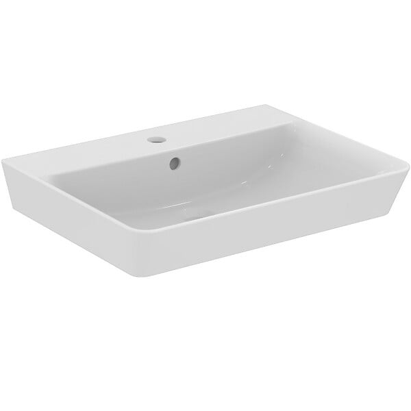 IDEAL STANDARD - Lavabo suspendu en grès fin 60 x 46 cm, avec trou pour robinet et trop-plein, blanc, Ideal Standard Connect Air (E029801) - large