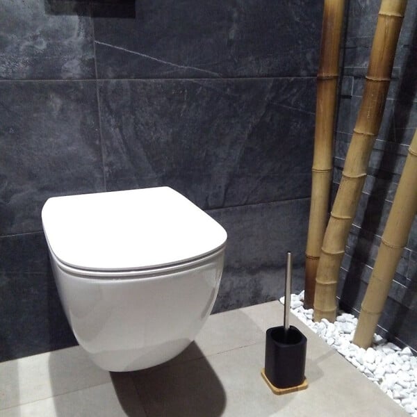 OPTIMA - Hombre Brosse de toilette en polyrésine et bois de bambou, Noir (HOM37) - large