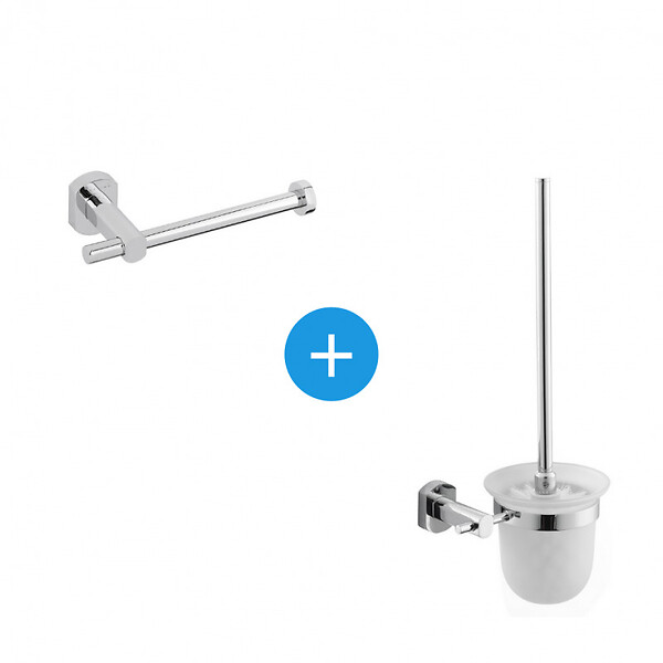 OPTIMA - Optima Cube Way Set Brosse de toilette murale + Porte-papier toilette mural, Chrome (CubeWay-SET) - large