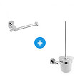 OPTIMA - Optima Cube Way Set Brosse de toilette murale + Porte-papier toilette mural, Chrome (CubeWay-SET) - vignette