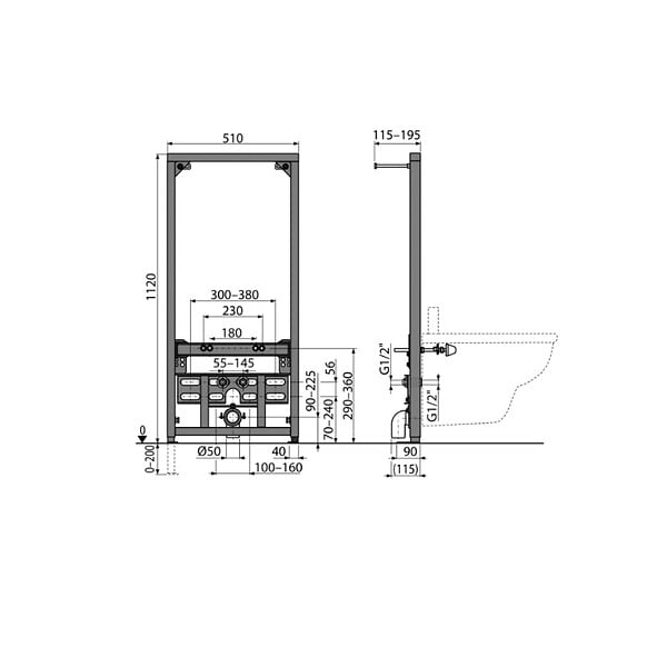 ALCA - Alca Bâti support pour bidet suspendu (A105/1120) - large