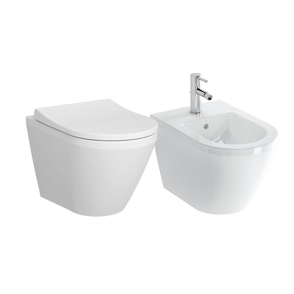 VITRA - Vitra  Set Integra WC sans bride + Abattant avec frein de chute en Duroplast + bidet suspendu et trop-plein, 35,5x54 cm, blanc - large