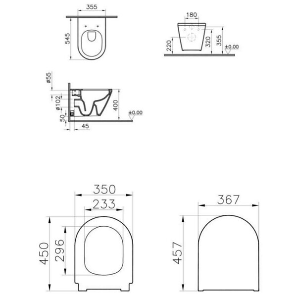 VITRA - Vitra  Set Integra WC sans bride + Abattant avec frein de chute en Duroplast + bidet suspendu et trop-plein, 35,5x54 cm, blanc - large
