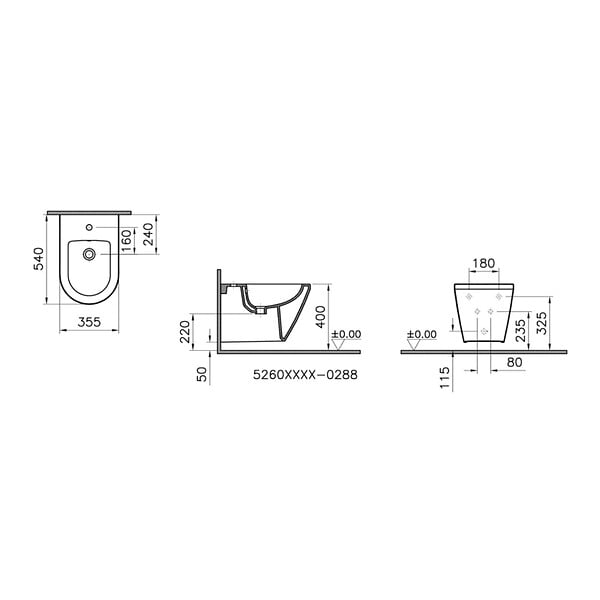 VITRA - Vitra  Integra bidet suspendu et trop-plein, 35,5x54 cm, blanc (7042-003-0288) - large