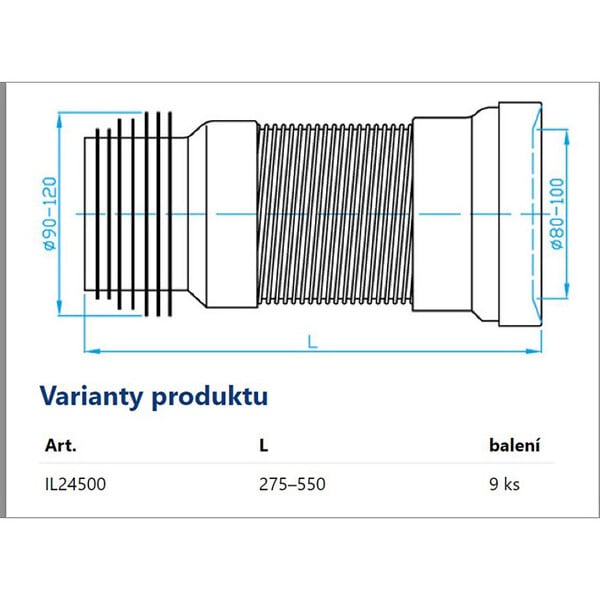 SIKO - Pipe flexible d'évacuation pour WC 275 - 550 mm (E945FLEX) - large