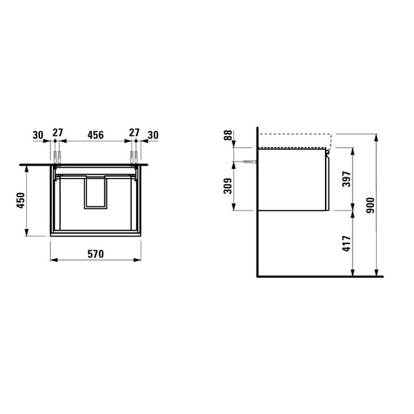 LAUFEN - Laufen Pro S 57x45x39 cm meuble de salle de bain suspendu sous lavabo, blanc brillant (H4833710964751) - large