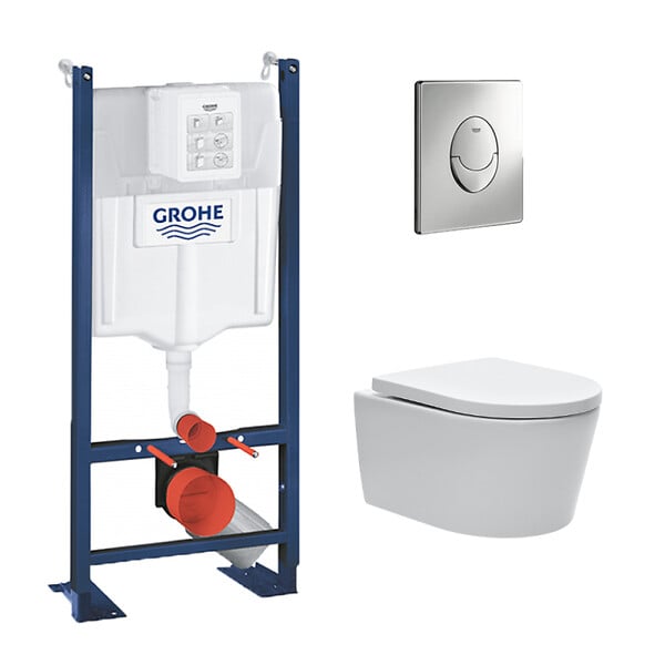 GROHE - Grohe Pack WC Rapid SL autoportant + WC sans bride SAT, fixations cachées + Plaque chrome + Set d'isolation phonique - large