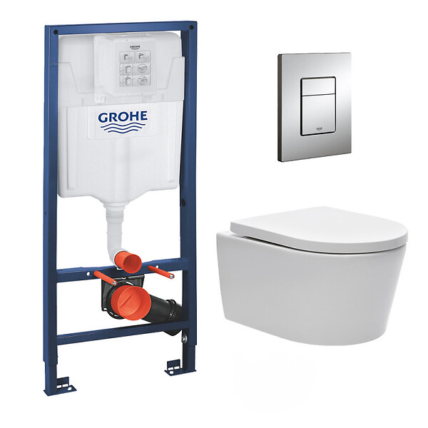 GROHE - Pack WC Rapid SL + cuvette sans bride SAT, fixations cachées + plaque Skate chrome (RapidSL-SATrimless-SP) - large