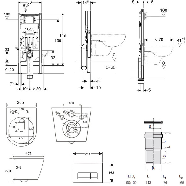 GEBERIT - Pack WC Bati Geberit extra-plat + Cuvette Swiss Aqua Technologies sans bride fixations invisibles + plaque (SLIM-Infinitio-A) - large