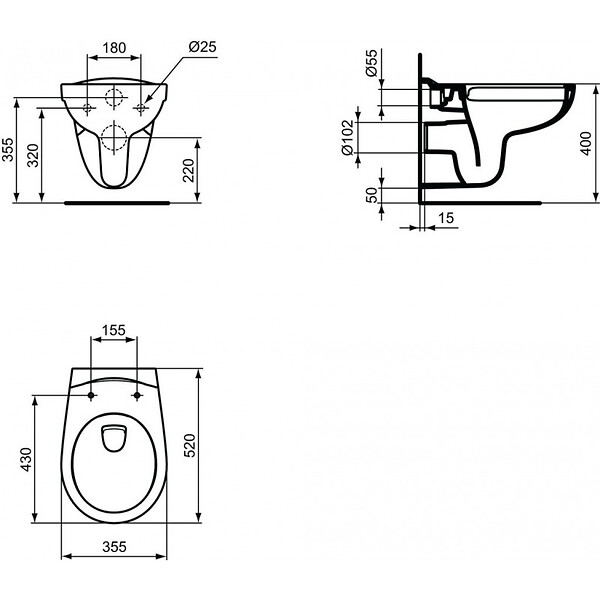 GROHE - Pack WC Bâti autoportant avec Cuvette Porcher rimless + Abattant + Plaque chrome (ProjectPorcher-1) - large