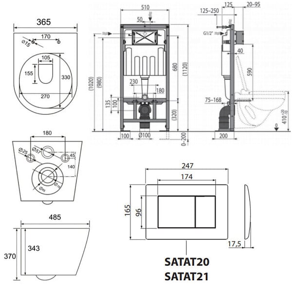 SWISS AQUA TECHNOLOGIES - Pack WC bâti-autoportant + WC SAT sans bride + Abattant SoftClose + Plaque blanche (SMART-Infinitio-M270) - large
