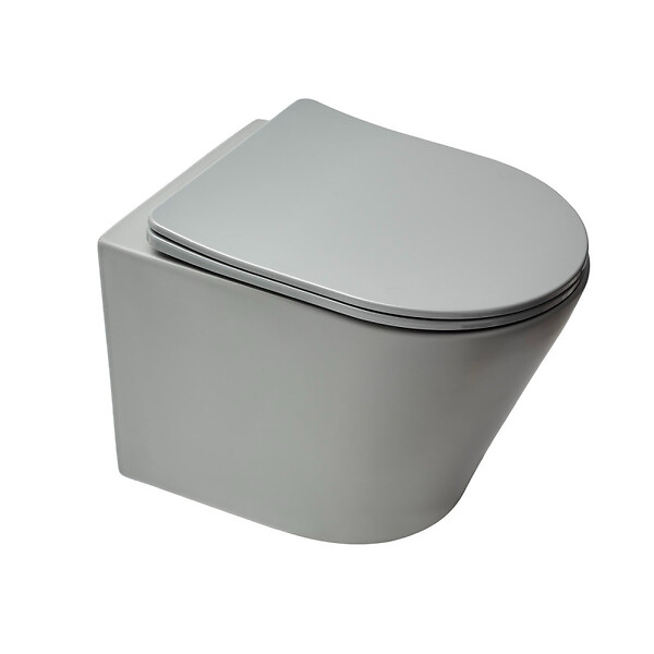 SWISS AQUA TECHNOLOGIES - Pack WC bâti-autoportant + WC Infinitio gris mat sans bride fixations invisibles + Abattant softclose + Plaque blanche/chrome - large