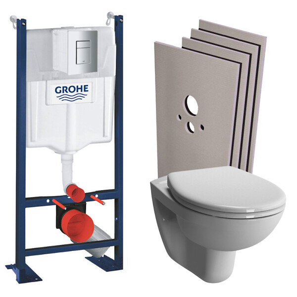 GROHE - Pack WC Bâti Autoportant Rapid SL + WC Vitra Normus sans bride + Abattant softclose + Set habillage + Plaque chrome - large