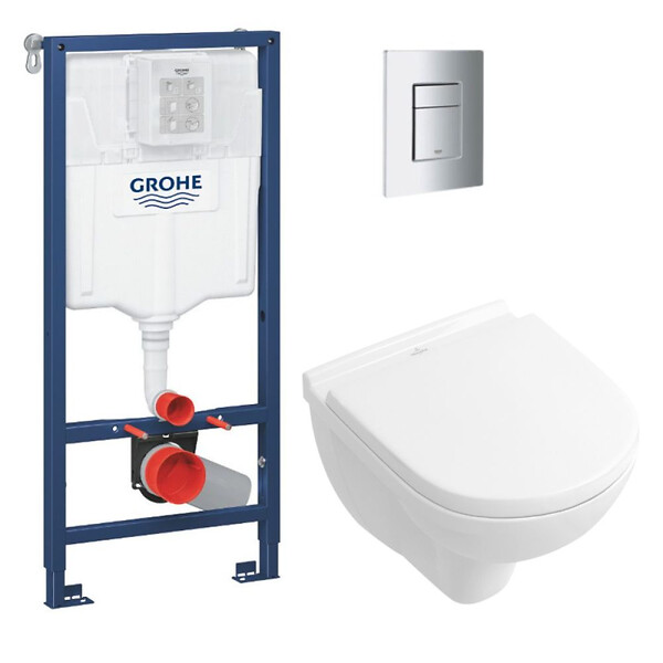 GROHE - Rapid SL Pack Bâti-support + cuvette sans bride + Abattant + Plaque chrome (RAPIDSL-O.NOVO49-1) - large