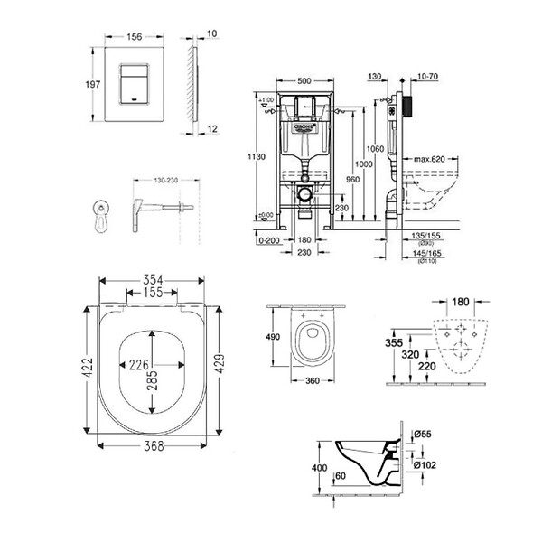 GROHE - Rapid SL Pack Bâti-support + cuvette sans bride + Abattant + Plaque chrome (RAPIDSL-O.NOVO49-1) - large