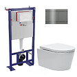 SWISS AQUA TECHNOLOGIES - Pack WC bâti-autoportant + WC SAT sans bride + Abattant softclose + plaque en acier inoxydable, revêtement PVD, Gun Metal - vignette