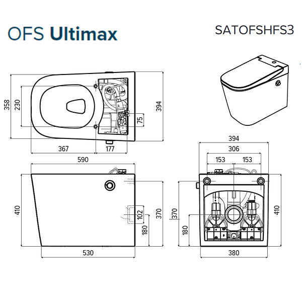 SWISS AQUA TECHNOLOGIES - Swiss Aqua Technologies Ultimax WC hybride avec réservoir intégré et abattant frein de chute (SATOFSHFS3) - large