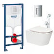 GROHE - Pack WC Bâti-support Rapid SL + WC sans bride Brevis + Abattant softclose + Douchette bidet + Plaque chrome - vignette
