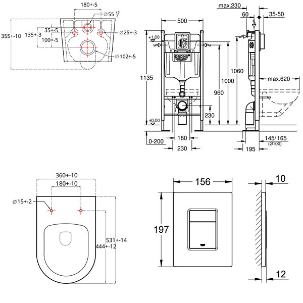GROHE - Pack WC Bâti autoportant + WC sans bride SAT Brevis + Abattant ultra-fin softclose + Plaque chrome (ProjectBrevis-1-SP) - large