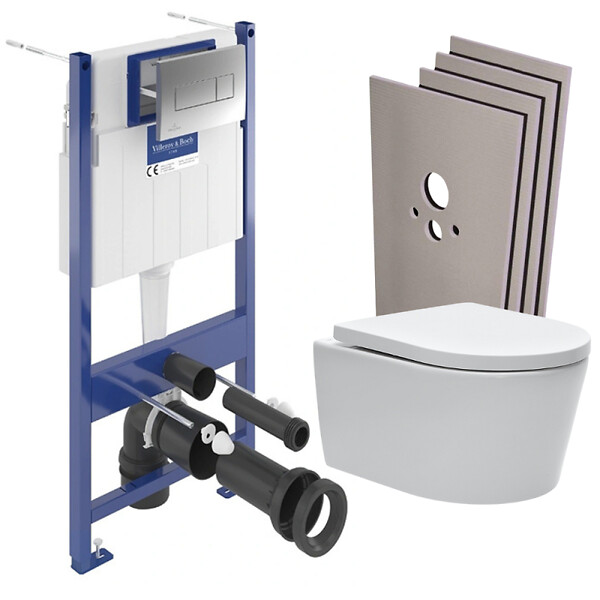 VILLEROY & BOCH - ViConnect Pro S Pack WC bâti Villeroy & Boch + WC Swiss Aqua Technologies + abattant SoftClose + plaque (VCNSAT2SBCH) - large