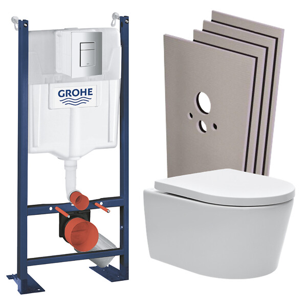 GROHE - Pack WC bâti autoportant + WC Swiss Aqua Technologies sans bride + Plaque chrome + Set habillage (ProjectSATrimless-1-sabo) - large