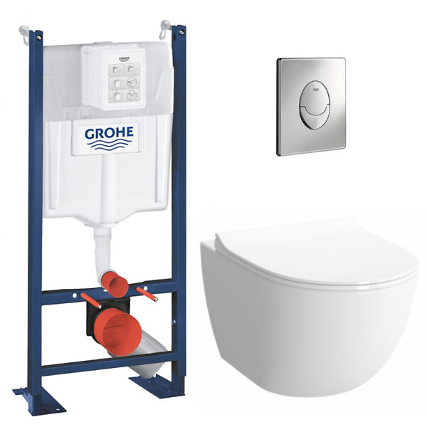 GROHE - Pack WC Bâti autoportant + Cuvette Vitra Sento compacte sans bride + Plaque chrome (ProjectSentoRimlessCompact-2) - large