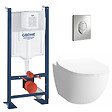 GROHE - Pack WC Bâti autoportant + Cuvette Vitra Sento compacte sans bride + Plaque chrome (ProjectSentoRimlessCompact-2) - vignette