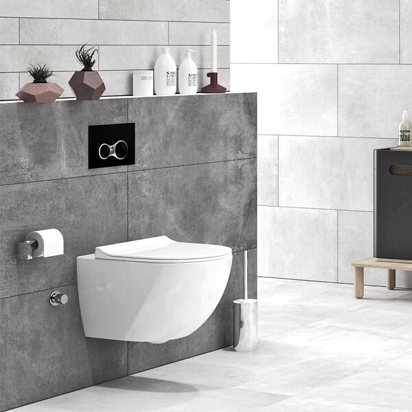 GROHE - Pack WC Bâti autoportant + Cuvette Vitra Sento compacte sans bride + Plaque chrome (ProjectSentoRimlessCompact-2) - large