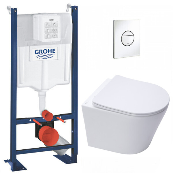 SWISS AQUA TECHNOLOGIES - Pack WC Bâti-support autoportant + WC sans bride SAT Infinitio + Abattant softclose + Plaque blanc alpin - large