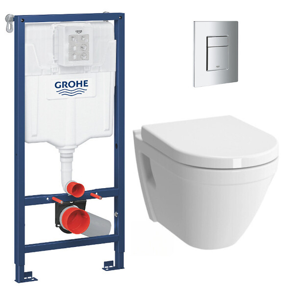 GROHE - Pack WC Rapid SL + cuvette VITRA S50 avec bride + abattant softclose + Plaque de commande Skate Chrome (GROHE-S50softclose) - large