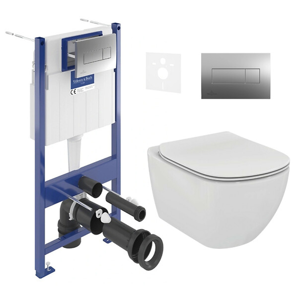 VILLEROY & BOCH - ViConnect Pro S Pack WC bâti Villeroy & Boch + WC sans bride + abattant Softclose + set d'isolation + plaque (VICONTESI2CHSET) - large