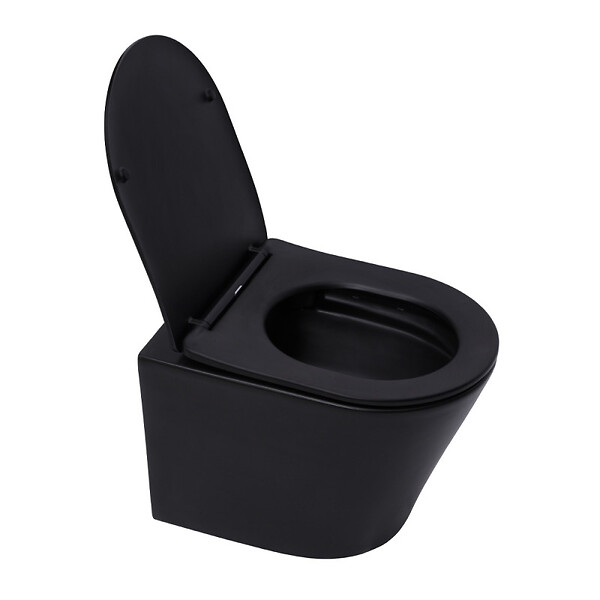 SWISS AQUA TECHNOLOGIES - Pack WC bâti-autoportant + WC sans bride SAT Infinitio + Abattant SoftClose + Plaque noir mat (SMART-BlackInfinitio-M678) - large