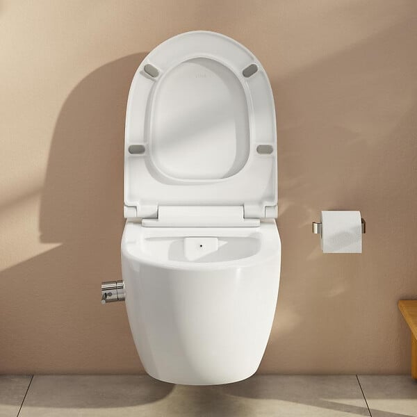 GROHE - Pack WC Bâti-support + WC sans bride SAT avec bidet thermostatique + Abattant SoftClose + Plaque Chrome (RapidSL082-SATClean-1) - large