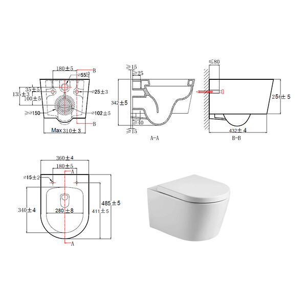 SWISS AQUA TECHNOLOGIES - Pack WC Rapid SL autoportant + WC sans bride SAT, fixations cachées + Plaque chrome + Set d'isolation phonique - large