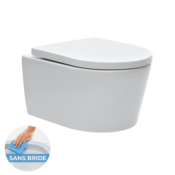 SWISS AQUA TECHNOLOGIES - Pack WC Rapid SL autoportant + WC sans bride SAT, fixations cachées + Plaque chrome + Set d'isolation phonique - large