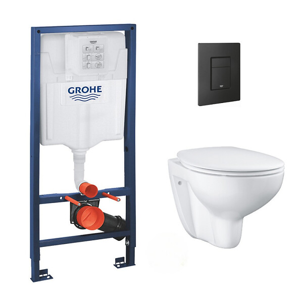 GROHE - Pack WC Rapid SL + WC Bau Ceramic sans bride + Siège abattant SoftClose + Plaque de commande noir mat  (RapidSL-Bau-KF0) - large