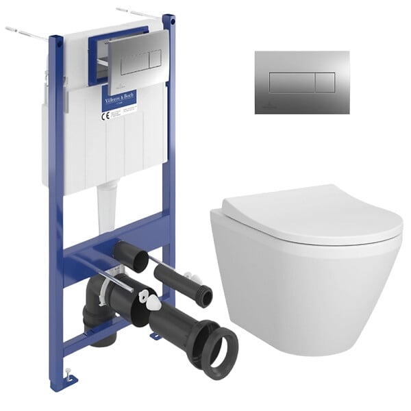 VILLEROY & BOCH - ViConnect Pro S Pack WC bâti Villeroy & Boch + WC Vitra sans bride + abattant SoftClose + plaque chrome (VCNINTEGRARS2CH) - large