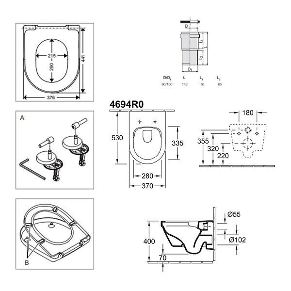 VILLEROY & BOCH - ViConnect Pro S Pack WC bâti Villeroy & Boch + WC sans bride Villeroy & Boch + abattant Duroplast + plaque (VICONTARCHI3-2CH) - large