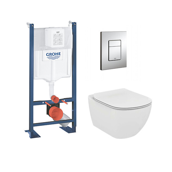 GROHE - Pack WC Ideal Standard Tesi Aquablade sans bride + Rapid SL autoportant NF + plaque Skate Cosmo chrome (ProjectTesi-1-SP) - large
