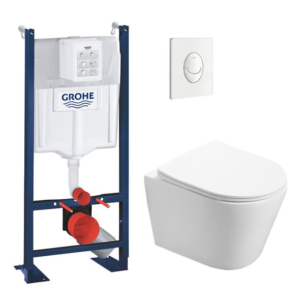 SWISS AQUA TECHNOLOGIES - Pack WC Bâti autoportant + WC sans bride SAT Infinitio + Abattant softclose + Plaque blanc alpin (PROINFI3AM) - large