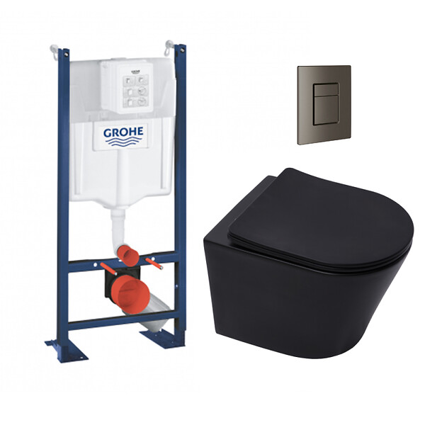 GROHE - Pack WC bâti-autorportant Rapid SL + WC infinitio noir mat sans bride + Abattant softclose + Plaque (ProjectBlackInfinitio-AL0) - large
