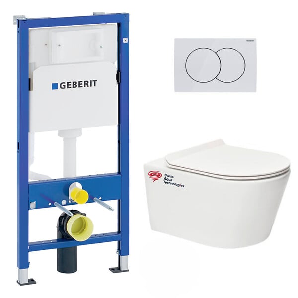 GEBERIT - Pack Bati-support Geberit 112cm + WC sans bride Swiss Aqua Technologies Brevis + Abattant ultra-fin (BREVISGEB1) - large