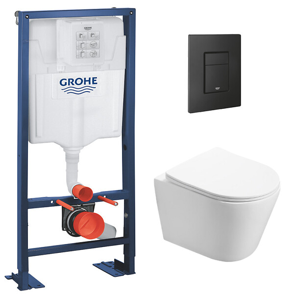 GROHE - Pack WC Bâti autoportant + WC Swiss Aqua Technologies Infinitio sans bride + Plaque noir mat (Autoportant-Infinitio-KF0) - large