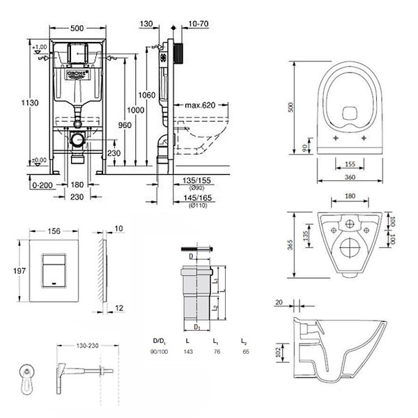 GEBERIT - Pack WC Bâti-support Geberit 112 cm + Cuvette sans bride Cersanit + Abattant SoftClose + Plaque blanche (MILLEGEB1) - large