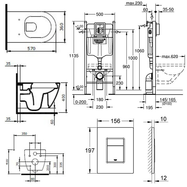 GROHE - Pack WC Bâti-autoportant Rapid SL + WC sans bride Bello + Abattant softclose + Plaque chrome (ProjectBello-1) - large