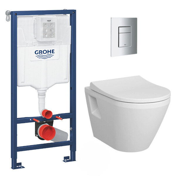 GROHE - Pack WC Bâti Rapid SL + WC sans bride Integra + Abattant softclose + Plaque chrome - large