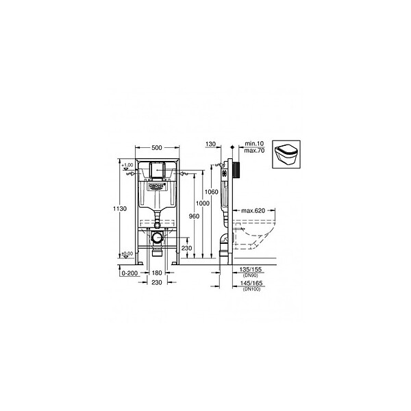 GROHE - Pack WC Bâti Rapid SL + WC sans bride Integra + Abattant softclose + Plaque chrome - large